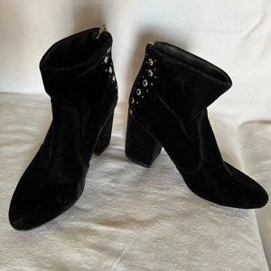 Boots By Guess Velvet Silver 'Studded' Heel Zipper Ankle Boots Size 8M